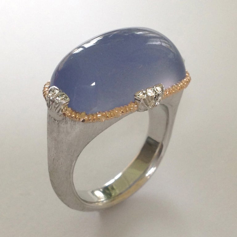 Contemporary Dalben Namibian Chalcedony Diamond Gold Ring