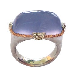 Dalben Namibian Chalcedony Diamond Gold Ring 4