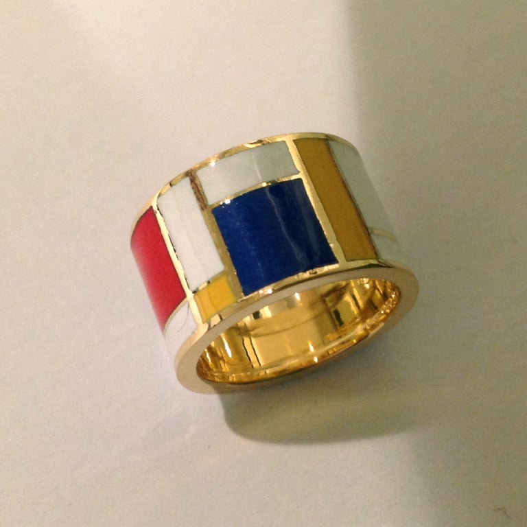 Dalben Homage to Mondrian Unisex Enamel Gold Ring