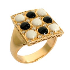 Dalben White Agate Onyx Diamond Yellow Gold Ring