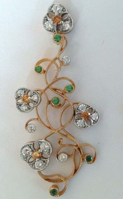 Dalben Tsavorite Diamond Two Color Gold Floral Chandelier Earrings In New Condition In Como, IT