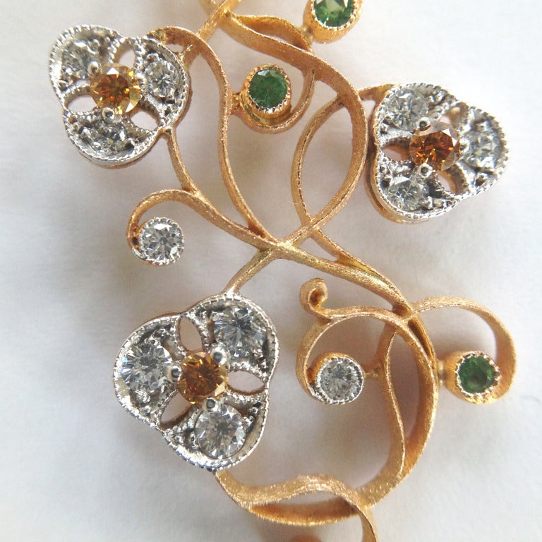 Women's Dalben Tsavorite Diamond Two Color Gold Floral Chandelier Earrings