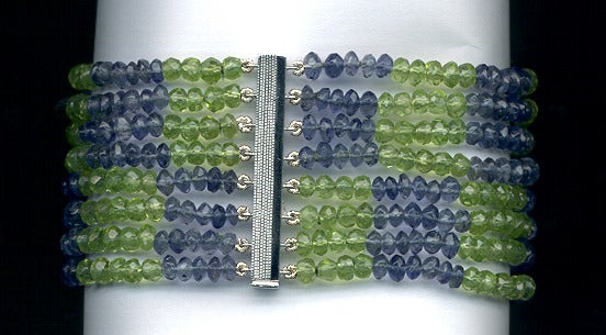 Bead Dalben Peridot Iolite Gold Bracelet For Sale