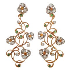 Dalben Tsavorite Diamond Two Color Gold Floral Chandelier Earrings