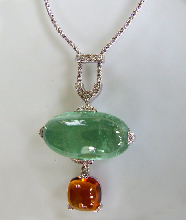 Contemporain Dalben Collier pendentif aigue-marine citrine diamant en vente