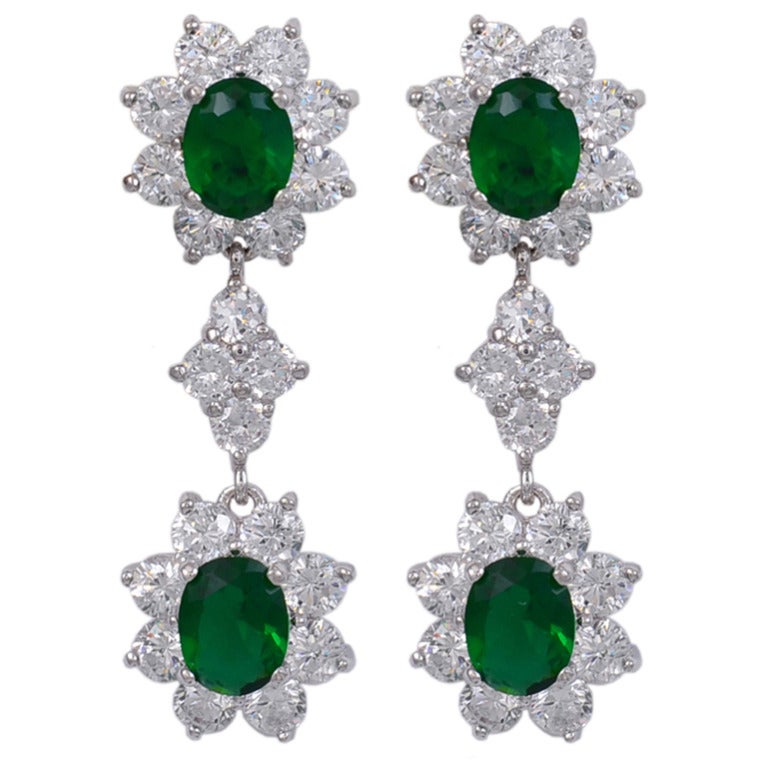 Faux Diamond Emerald Drop Earrings at 1stdibs