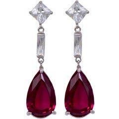 Faux  Ruby Diamond Drop Earrings