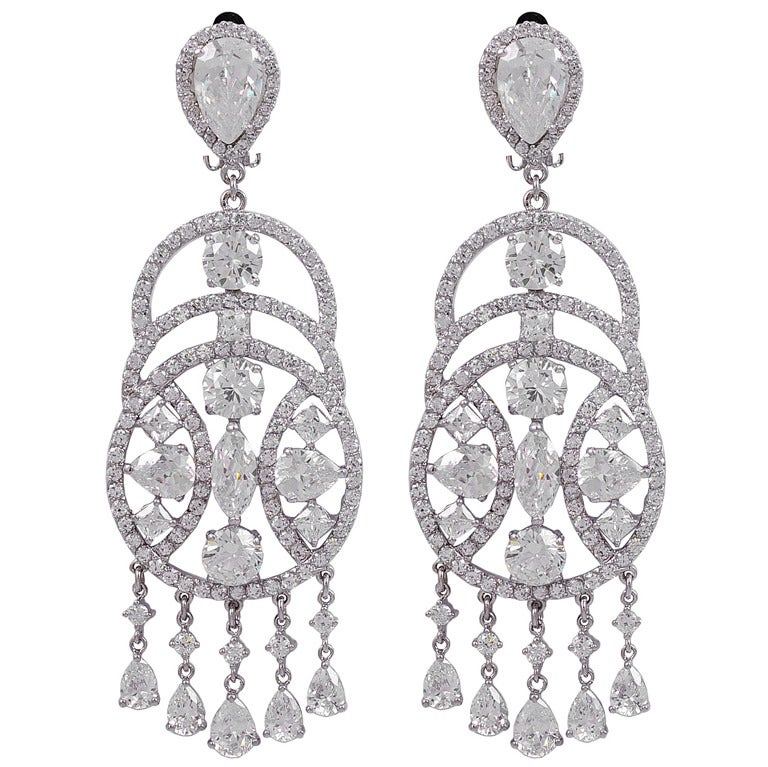 Fabulously Large Faux Diamond Chandelier Earclips at 1stdibs