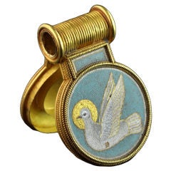 Antique CASTELLANI Rare gold micromosaic hinged 'Bulla' pendant