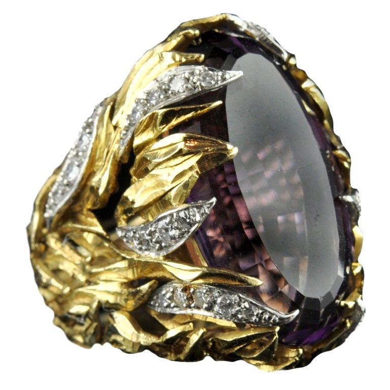 Andrew Grima Stunning Amethyst Diamond Gold Ring