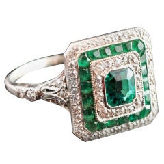 EDWARDIAN Emerald  diamond platinum ring