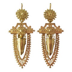 Antique Etruscan Revival Gold Amphorae Design Drop Earrings