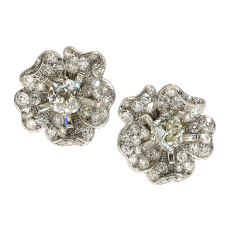 CARTIER Diamond Flowerhead Cluster Earclips at 1stdibs