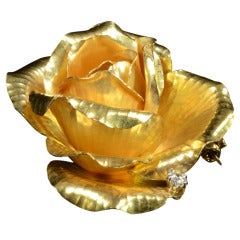 CARTIER Elegant Brooch Designed as a Realistically Rendered Rose-Head
