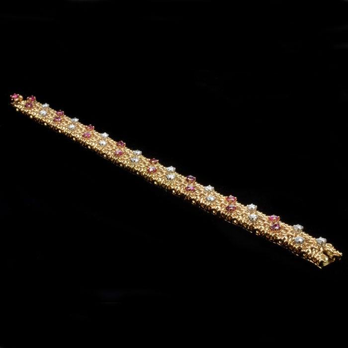 CARTIER Gold, Ruby and Diamond Strap Bracelet In Excellent Condition In London, GB