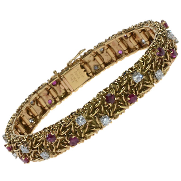 CARTIER Gold, Ruby and Diamond Strap Bracelet