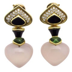 Vintage Marina B. Diamond Peridot Rose Quartz Earrings