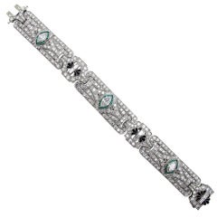 Art Deco Diamond Emerald Platinum Bracelet