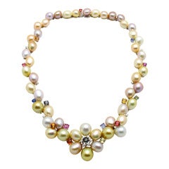 Pastel Pearl and Multicolored Sapphire Necklace