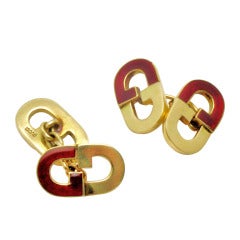 Gucci Gold and Red Enamel Cufflinks