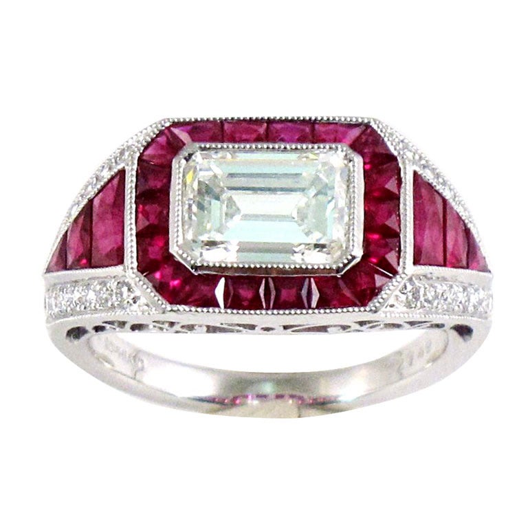 Contemporary Ruby Diamond Platinum Ring