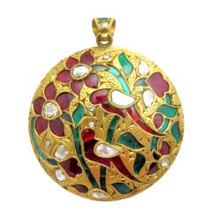 Contemporary Mughal Style Diamond, Enamel and Gold Pendant