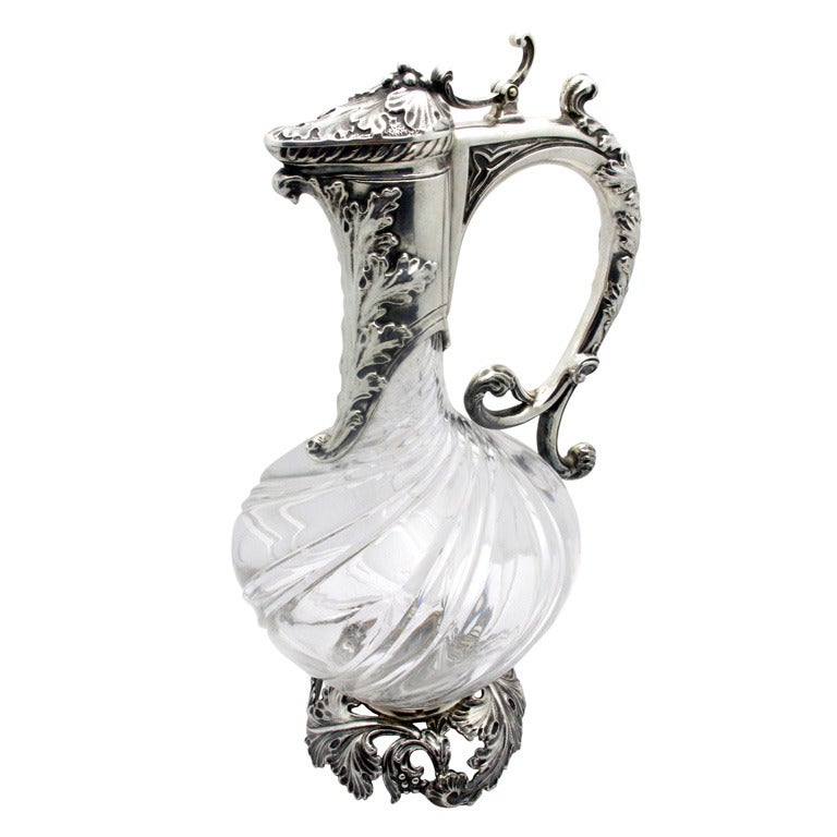 French Cut Crystal 950 Silver Claret Jug For Sale