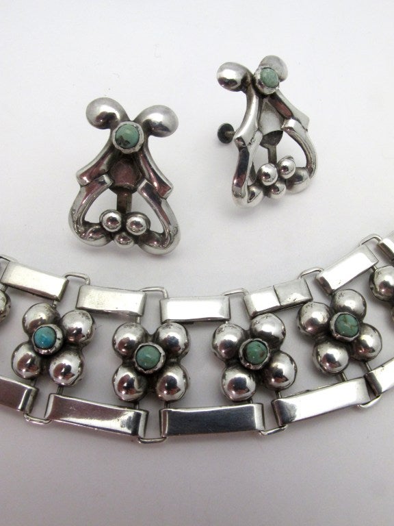 Frederick Davis Turquoise Sterling Silver Suite In Excellent Condition In Santa Fe, NM