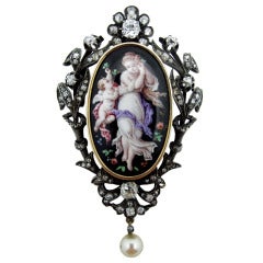 Victorian Enamel Diamond Locket Brooch Pendant