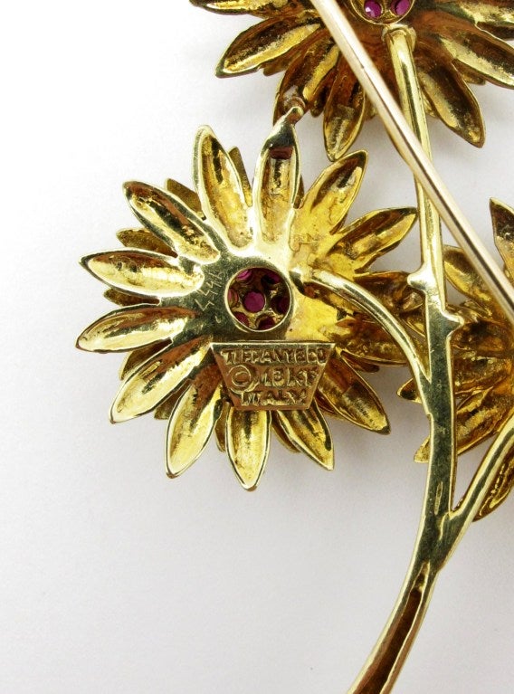 Tiffany & Co. Ruby Gold Floral Spray Brooch In Excellent Condition For Sale In Santa Fe, NM
