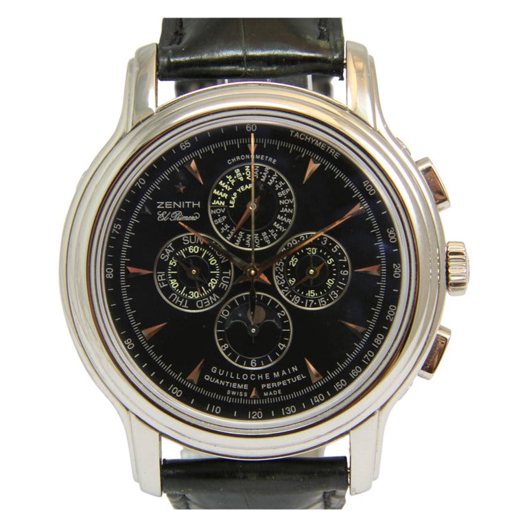 Zenith White Gold El Primero Perpetual Calendar Chronograph Wristwatch For Sale