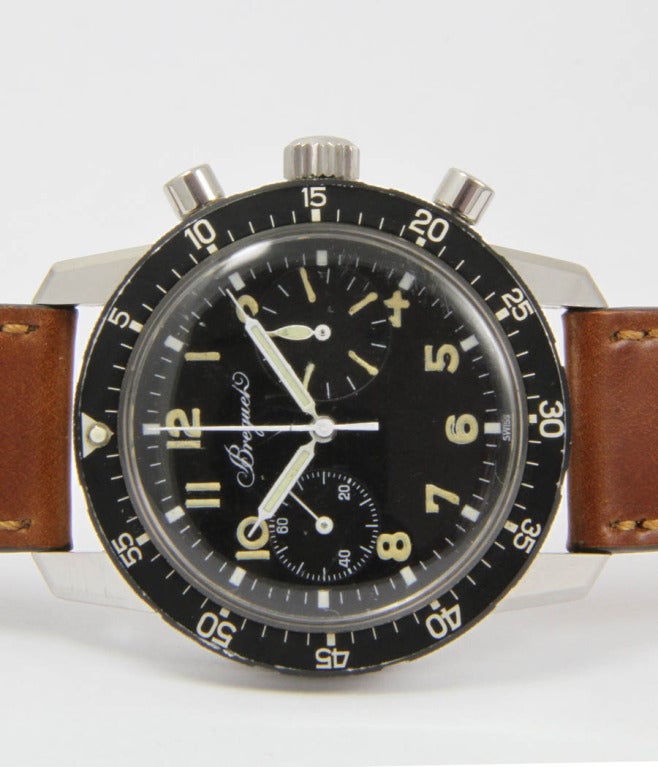 Men's Breguet Stainless Steel Aeronavale Type XX Military Chronograph Wristwatch circa 1969