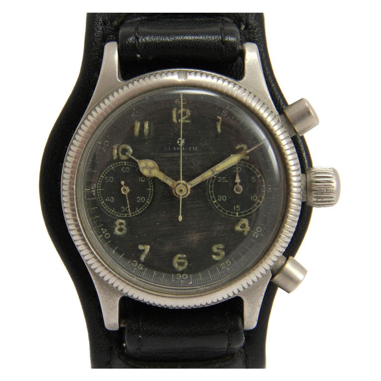 Glashutte Stainless Steel Military Aviator's Chronograph Wristwatch