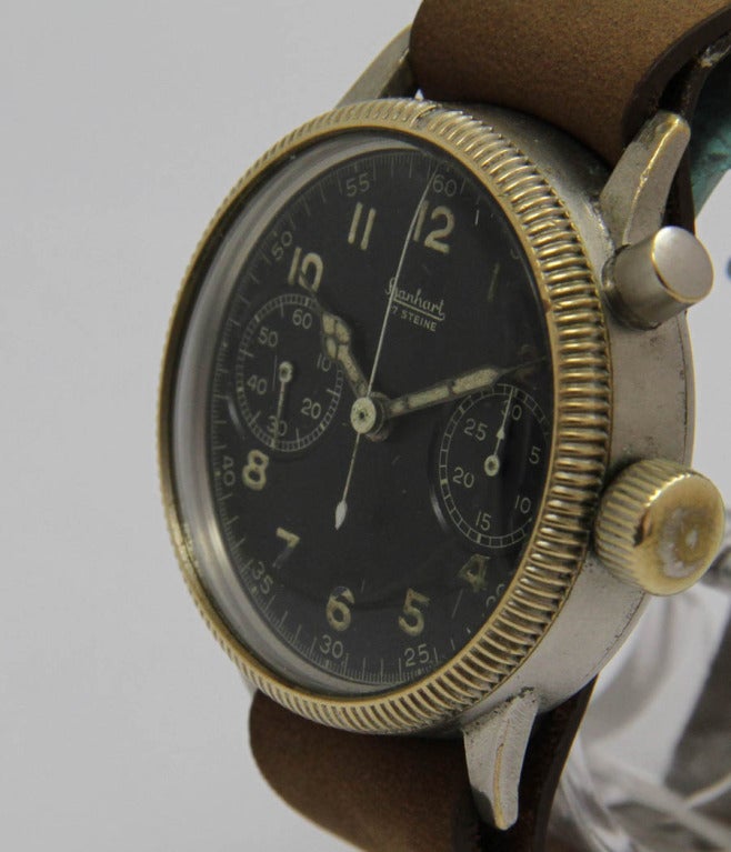 Hanhart Stainless Steel Military Aviator's Single-Button Chronograph Wristwatch In Good Condition In Munich, Bavaria