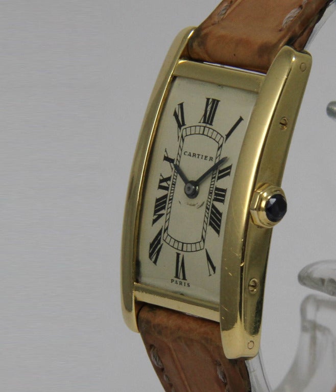 Cartier Yellow Gold Tank Americaine Wristwatch In Good Condition For Sale In Munich, Bavaria
