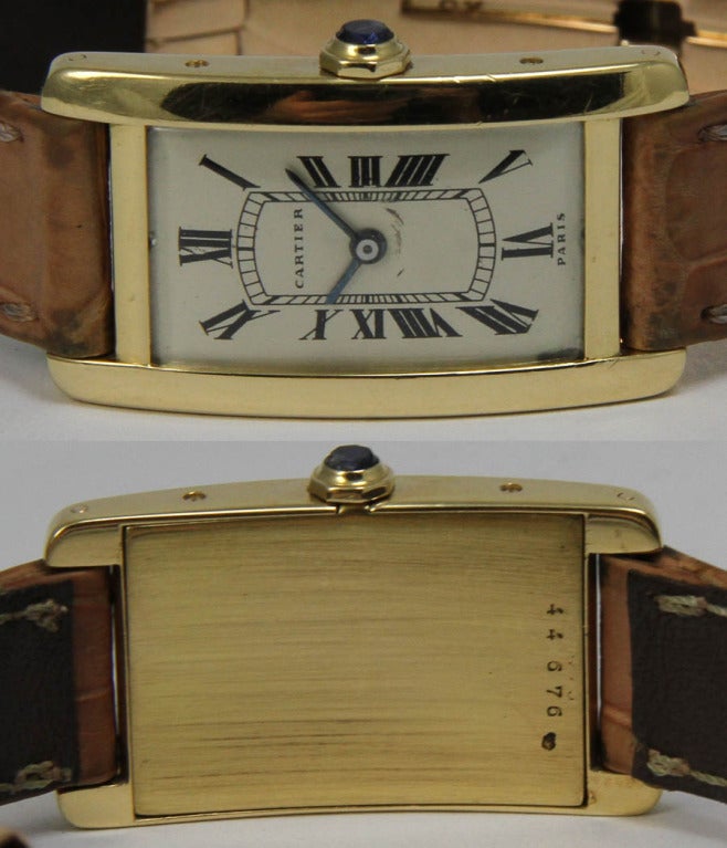 Women's or Men's Cartier Yellow Gold Tank Americaine Wristwatch For Sale