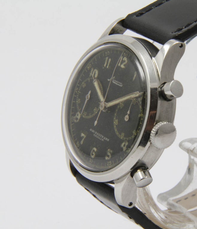 Minerva Stainless Steel Chronograph Wristwatch Made for Swedish Military In Excellent Condition In Munich, Bavaria