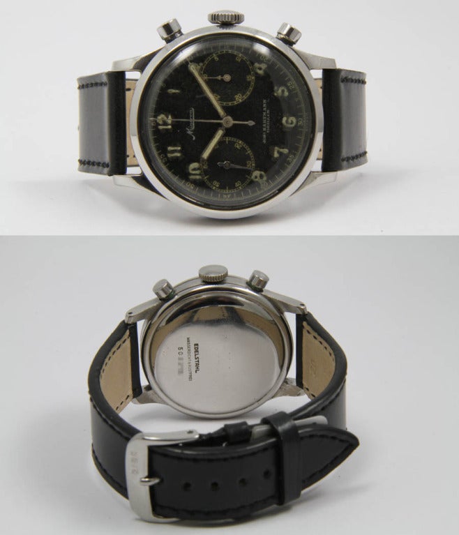 Women's or Men's Minerva Stainless Steel Chronograph Wristwatch Made for Swedish Military