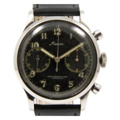 Vintage Minerva Stainless Steel Chronograph Wristwatch Made for Swedish Military