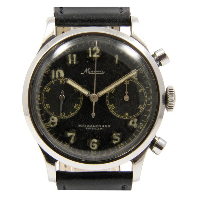 Minerva Stainless Steel Chronograph Wristwatch Made for Swedish Military