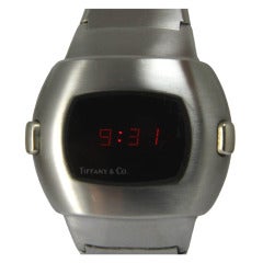 Used Omega Retailed by Tiffany & Co. Stainless Steel Digital LED Pulsar Wristwatch