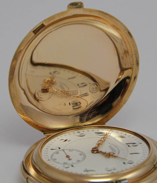 A. Lange & Söhne Pink Gold Quarter Repeating Hunting Cased Pocket Watch In Excellent Condition For Sale In Munich, Bavaria