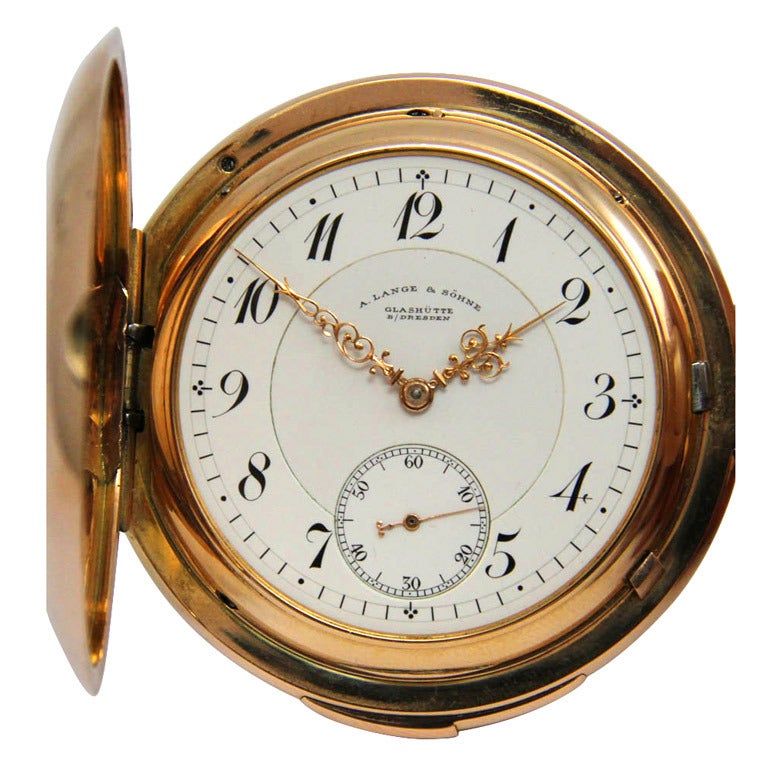 A. Lange & Söhne Pink Gold Quarter Repeating Hunting Cased Pocket Watch For Sale