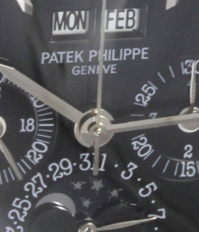 Patek Philippe White Gold Perpetual Calendar Chronograph Wristwatch Ref 3970G In Excellent Condition In Munich, Bavaria