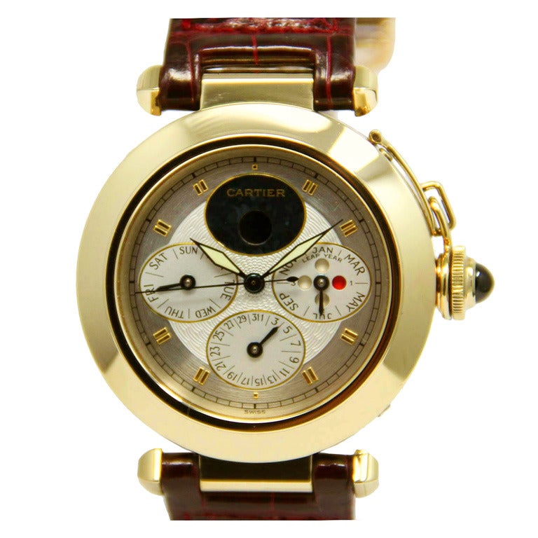 Cartier Yellow Gold Perpetual Calendar Pasha Wristwatch For Sale