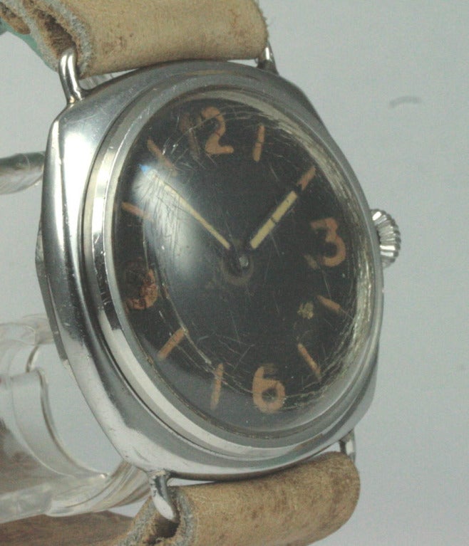 Panerai
Radiomir 
Ref. 3646
Diver wristwatch

Case
Stainless steel, screwed case back, acrylic glass, screw-down crown, 47mm

Movement
Caliber 5513 (Cortébert 618), manual-wind

Dial
Original dial and hands, (radium)

Bracelet
Leather