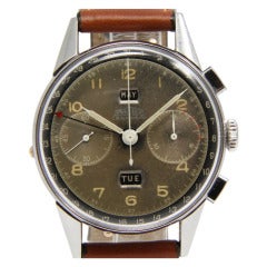 Vintage Angelus Stainless Steel Chronodato Triple-Calendar Chronograph Wristwatch