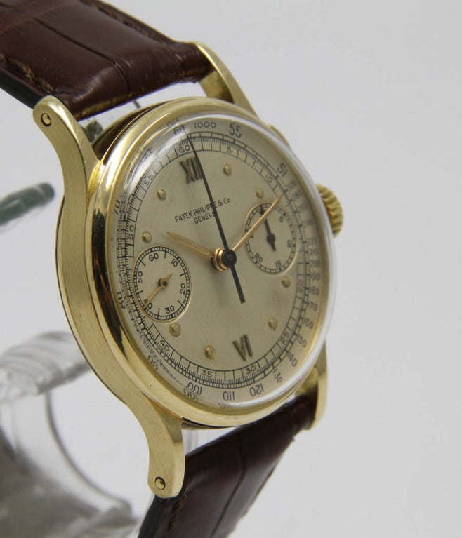 Patek Philippe
Ref. 130
Rare and very nice chronograph

Case
18k yellow gold, 33mm

Movement
Caliber 13''', manual-wind, manual-wind

Dial
Original dial and hands

Bracelet
Croco leather strap, buckle

Original box, Extract from the