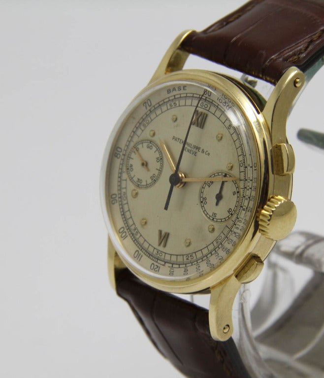 Patek Philippe Yellow Gold Chronograph Wristwatch with Register Ref 130 In Good Condition In Munich, Bavaria