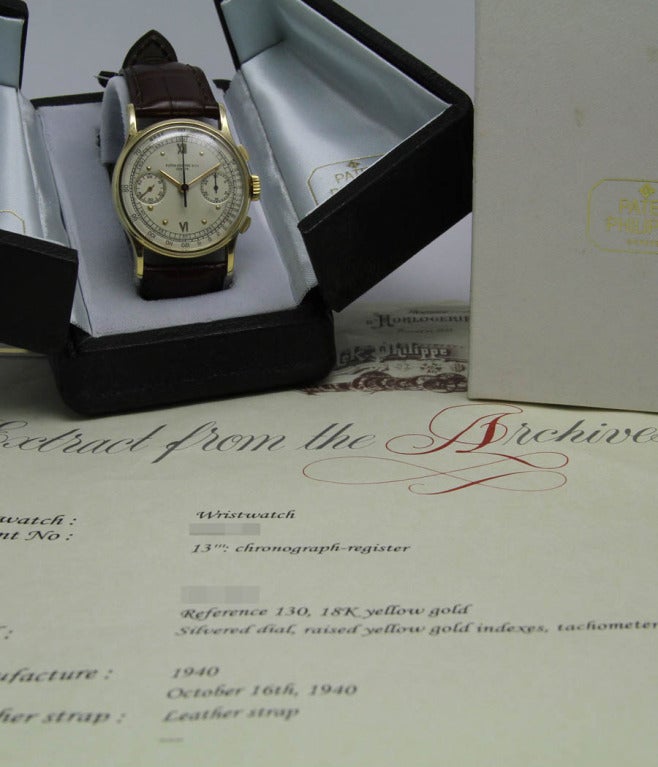 Patek Philippe Yellow Gold Chronograph Wristwatch with Register Ref 130 1